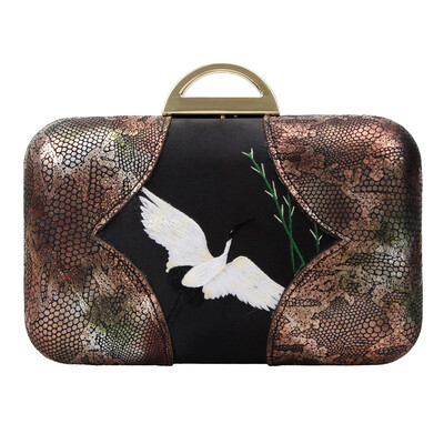 

Fawziya Crane Embroidery Evening Bags And Clutches Snake Pattern Cowhide Clutch Purse