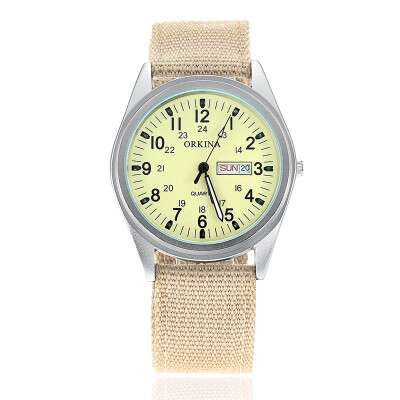 

ORKINA P1012 Men's Military Style Double Calendar Watches with Arabic Numerals Dial - Beige