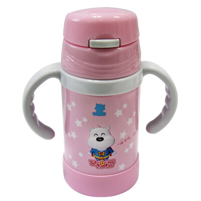 

Small white bear children &39s stainless steel straw hand holding the kettle 260ml baby convenient insulation Cup 09110