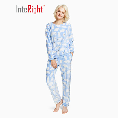 

INTERIGHT pajamas womens autumn&winter flannel warm pajamas home service suit cute bear pattern red bear