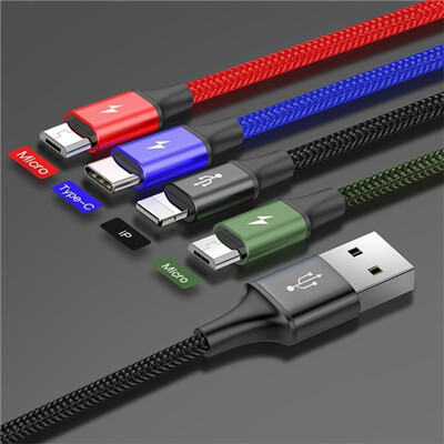 

Baseus 4in1 USB cable Micro Type C Lightning cable Qi charger cable for iPhone ipad Samsung 35A 12m