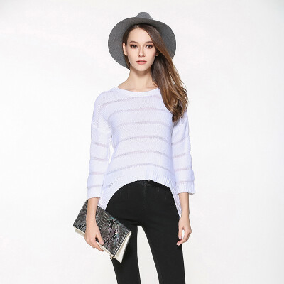 

PREISEI New Autumn Women Pullover Sweater Slim Casual Sexy Irregular Hollow O-neck Three Quarter Sleeve Knitted Shirt Sweaters