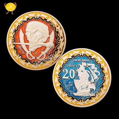 

Colorful silver-plated skull commemorative coin nautical sailboat navy souvenir military collection