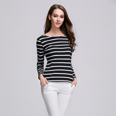 

POPBASIC Women's Long Sleeve Stripe Pattern T-Shirt Loose Casual Tops