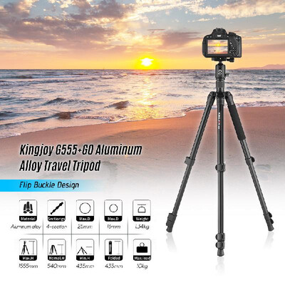 

Kingjoy G555 G0 Aluminum Alloy 4 Section Travel Tripod Detachable Monopod with Panoramic Ball Head Flip Buckle Design for Canon So