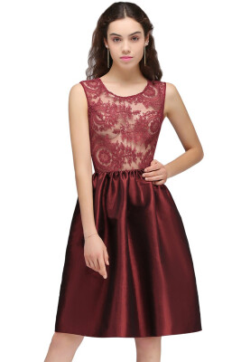 

A-Line Jewel Short Taffeta Burgundy Sheer Cocktail Dresses