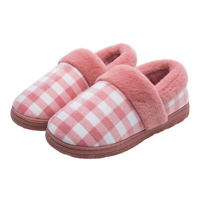 

Love cotton slipper bag with winter plaid couple cotton shoes warm female light powder 3637 LJ1805