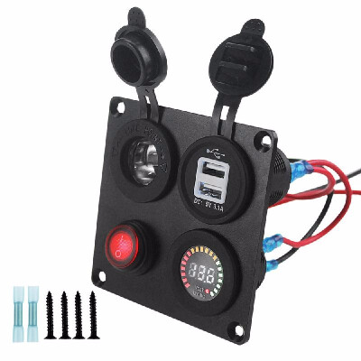 

4 in 1 Charger Socket Panel Dual USB Socket Charger 42A Red LED Voltmeter
