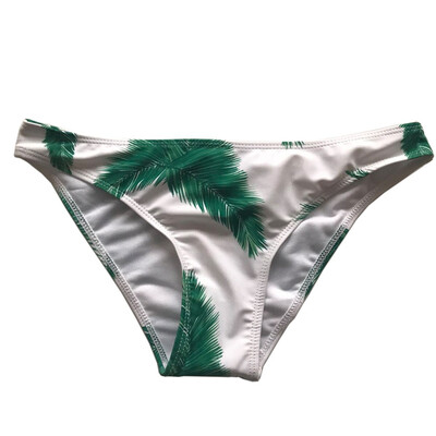 

2018 Bikini Green Leaf Print Triangle Low Waist Sexy Ladies Swimming Trunks