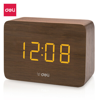 

Deli deli small voice control mute alarm clock wood digital electronic clock brown 8814