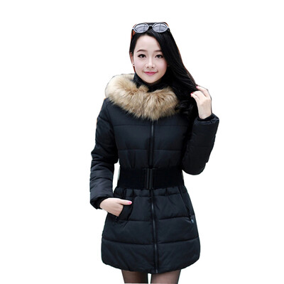 

Winter Women Warm Fur Collar hooded Down Jacket hoodie quilted Puffer Coat Parka