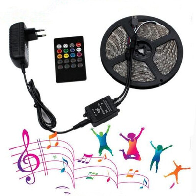 

5m RGB LED Strips Light SMD5050 60LEDSM LEDs Tape flexible diode NO Waterproof DC 12V adapter Music controller set