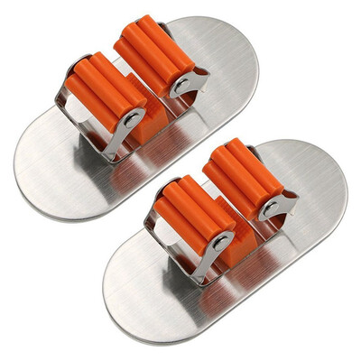 

UpperX 2 Pieces Self Adhesive Brushed Stainless Steel Mop&Broom Holder Organizer Rack oval