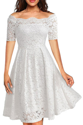 

Boat Neck Cocktail Swing Dress Long Sleeve Floral Lace Knee Length Formal Party Dresses