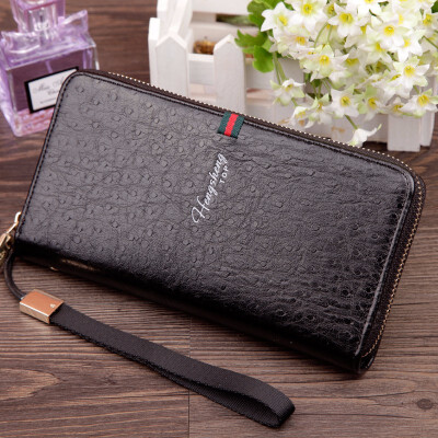 

Korean mens wallet knitted leather wallet long wallet multifunctional handbag
