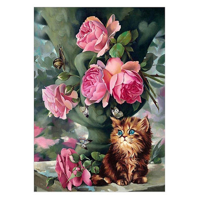 

UpperX 5D DIY diamond painting pink flowers&cat embroidery cross stitch home decoration art