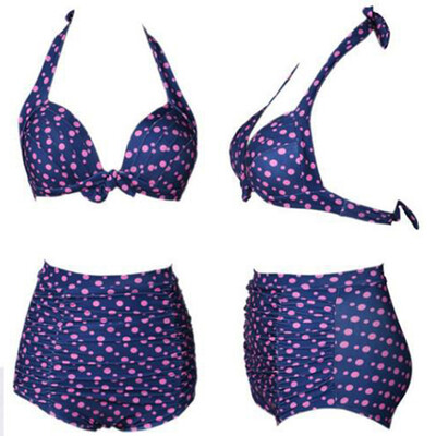 

Women'S Retro Polka Dot Bikini Sexy WaiSt RoSe Print SwimSuit