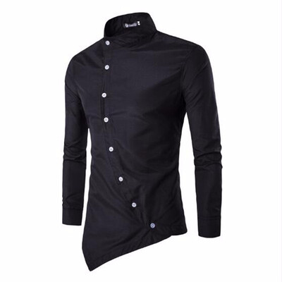 

Men Shirt 2018 Personality Oblique Button Irregular Men Casual Dress Shirt New Arrival Long Sleeve Slim Fit Quality Male Shirts