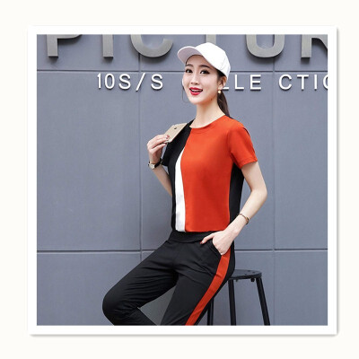 

Contrast Summer Sports & Leisure Set Two-piece Short Sleeve Pants