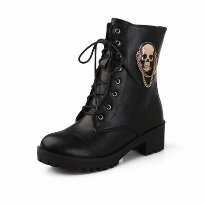 

2018 hot sale ankle boots for women skull street lace up platform womens boots fashion ladies autumn winter boots shoes