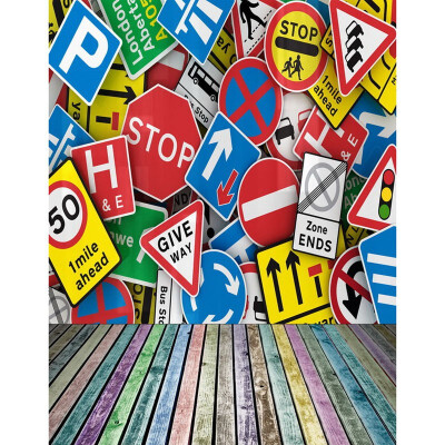 

Traffic Signs Photo Backdrop 57FT Vinyl Fabric Cloth Digital Printing Birthday Photo Background s-2237