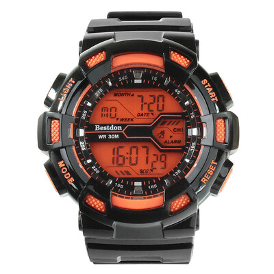

BESTDON BD5517G Mens Fashionable LED Backlight 30M Waterproof Electronic Sports Watch w CalendarBlack Orange