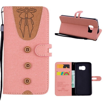 

MOONCASE Samsung Galaxy S6 Edge stitching embossed womens leather case - powder