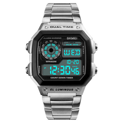 

Men Fashion Stainless Steel Sport Watch 5ATM Water-resistant Digital Backlight Wristwatch Male Relogio Musculino Chronograph
