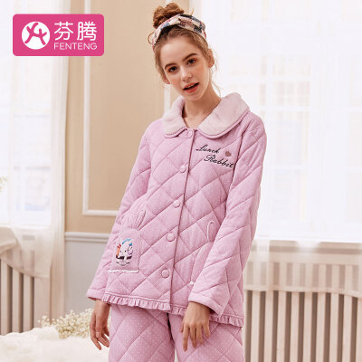 

Fenton quilted padded ladies pajamas 2018 autumn&winter new print lapel long sleeve comfortable home service F98940014 light pink