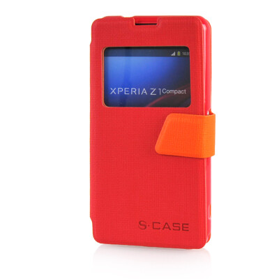 

MOONCASE View Window Leather Side Flip Pouch Ultra Slim Shell Back ЧЕХОЛ ДЛЯ Sony Xperia Z1 Compact （Z1 Mini ) Red