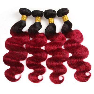 

Amazing Brazilian Hair Ombre Body Wave 4 Bundles Two Tone Human Hair Weave Extensions T1B99j