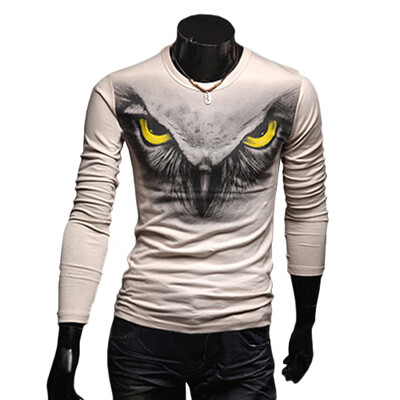

CT&HF Men Personality Creative T-Shirt Fashion Leisure Silm T-Shirt Korea Handsome Printed Cotton Round Neck Long Sleeve T-Shirt