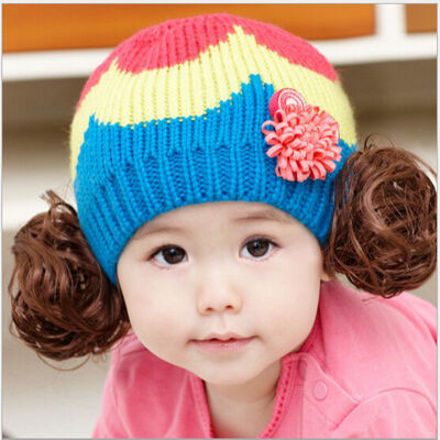 

Buebos Ninos 2015 Hot-seller Super Cute Wig Knitted Children's Hat Autumn Winter Baby Kids Girls Beautiful Beanie Cap Hat