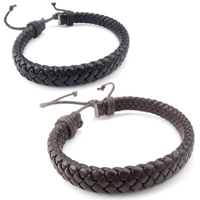 

hpolw мужская женская кожа браслет, 2pcs 7 - 9 дюймов, регулируемой убраны наручники браслет, браун черный