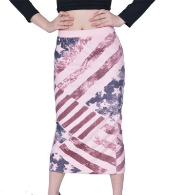 

New Women's Split Stripe Maxi Dress Skirt Stretch Flag Pattern