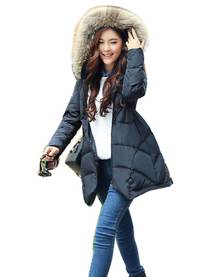 

Women Cloak Fur Collar Winter Outerwear Duck Down over Coat Hooded Thicken Parka