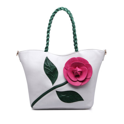 

Brand vintage women luxury handbags rose large flowers woven bag bride pretty shoulder bag lady tote bags large messenger bag