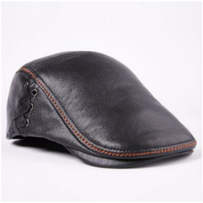 

Mens Cowhide Cap Adult Genuine Leather Warm Hat Young Hat Middle-aged Leather Cap Single Hat Male Visors Cap B-7874