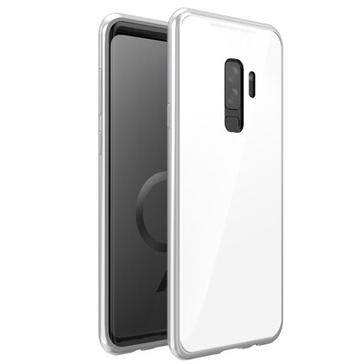 

For Samsung Galaxy S9 S9 Plus Slim Hard Shockproof Case Magnetic Adsorption Metal Bumper Tempered Glass Back Cover Case