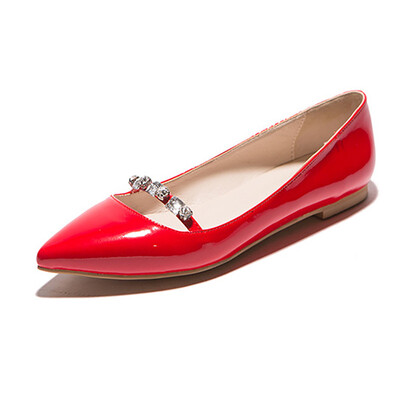 

IDIFU Womens Sexy Rhinestone Pointed Toe Low Cut Work Shoes Flats Patent Leather Slip-on Pumps