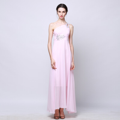 

CANIS@Women's Long Chiffon One-shouldered Bridesmaid Formal Gown Ball Party Cocktail Evening Prom Dress