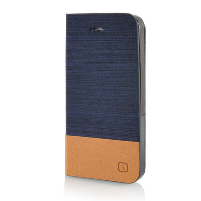 

MOONCASE Canvas Design Leather Side Flip Wallet Pouch Stand Shell Back ЧЕХОЛ ДЛЯ Apple iPhone 5 / 5S Dark Blue