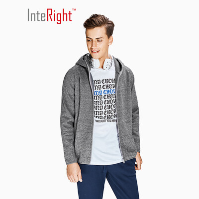

INTERIGHT sweater mens autumn&winter hooded sports brushed composite fleece cardigan dark gray