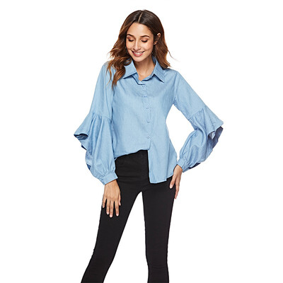 

Autumn trumpet long sleeved denim shirt