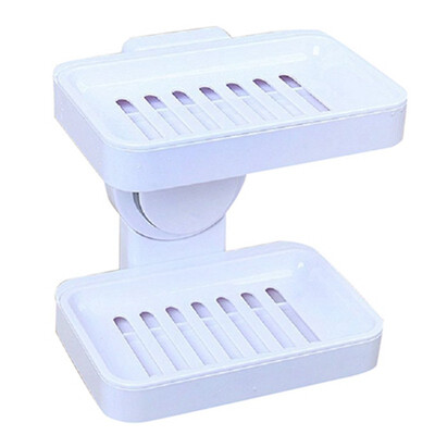 

UpperX Super Powerful Suction Cup Soap Dish Storage Organizer Rack Soap Box White ABS Plastic Holder Wall-Mounted Double Layers