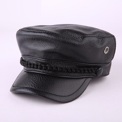 

Girls Cowhide Leather Hat Adult Autumn&Winter Baseball Hat Female Baseball Cap Warm Hat Male Student Navy Flat Cap B-7186