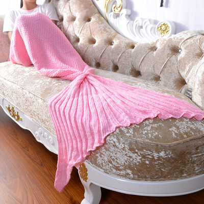

Mermaid Blanket Handmade Knitted Sleeping Wrap Children Fish Tail Blanket Crocheted Anti-Pilling Portable Bedding Throws Bag