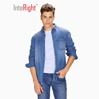 

INTERIGHT denim shirt mens long sleeves loose retro tide casual shirt in the blue XL code