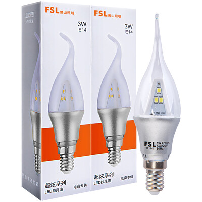 

Foshan Lighting (FSL) Светодиодная лампа Энергосберегающая хвостовая пена 3W Прозрачная малая E14 Теплая белизна 2700K Hyun Silver Wax Tail 2 Pack