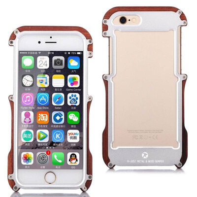 

R-JUST Luxury Aluminum Metal Real Natural Wood Hybrid Bumper Case Cover for iPhone 6 6S Plus